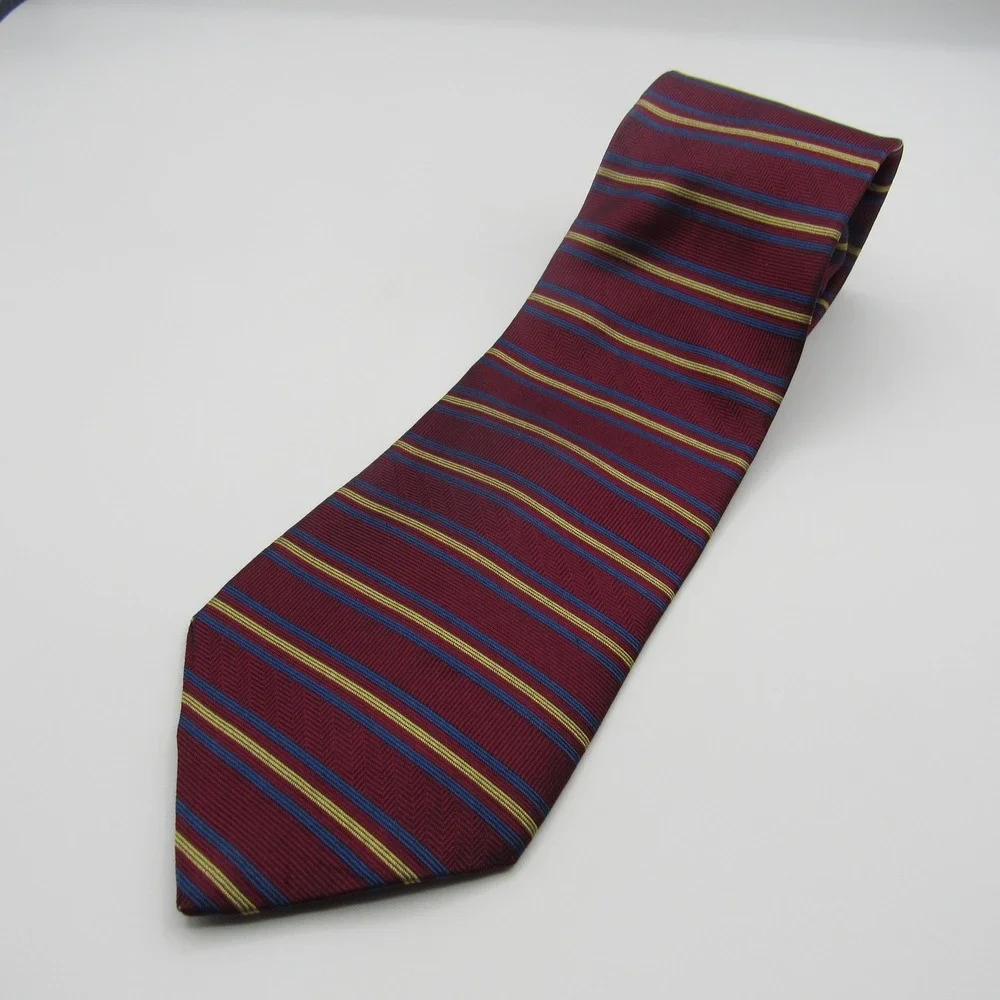 Tommy Hilfiger Necktie Mens OS Burgundy Excellent Striped Silk Herringbone Tie